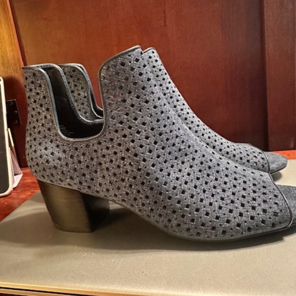 Never Worn Dark Denim Matte Denim Leather Bootie